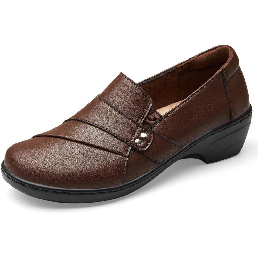 Kordal Women's Coffee Slip-Ons Lightweight Leather Stylish Casual Loafers Shoes